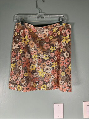 LOFT Floral Sequin Mini Skirt Brown & Pink Size 8